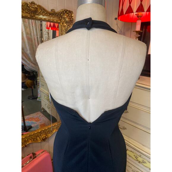 vintage 1990s halter neck black bandage dress lace up karen lucas hourglass body - Picture 10 of 10